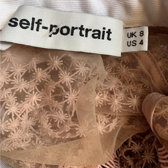 Self-Portrait Blush Pink Crochet Mini Dress (above the knee)with Contrast Collar - Picture 4 of 10